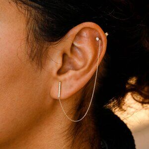 18K YG Diamond Bar and Stud Chain Earring Single